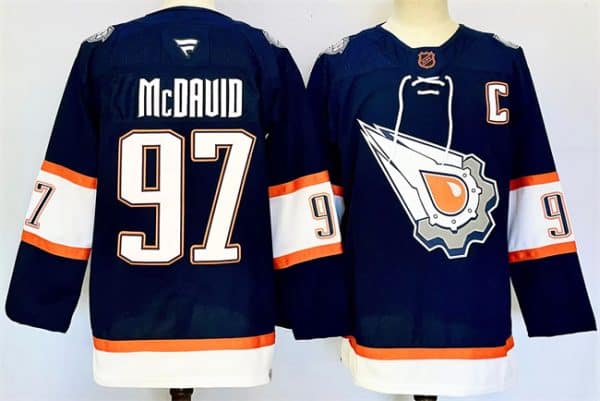 Edmonton Oilers #97 Connor McDavid Navy With C Patch Reverse Retro Stitched Jersey