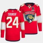 Florida Panthers #24 Justin Sourdif Red Home 2024 Stanley Cup Champions Stitched Jersey