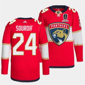 Florida Panthers #24 Justin Sourdif Red Home 2024 Stanley Cup Champions Stitched Jersey