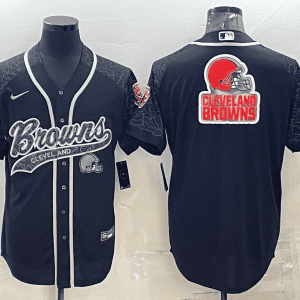 Cleveland Browns Black Reflective Team Big Logo With Patch Cool Base Stitched Baseball Jersey