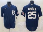 Detroit Tigers #25 Gleyber Torres Navy With Patch Cool Base Stitched Jersey