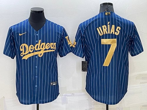 Los Angeles Dodgers #7 Julio Ur¨ªas Navy Gold Cool Base Stitched Baseball Jersey