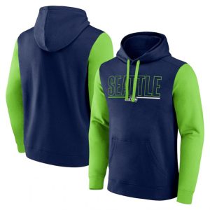 Seattle Seahawks Navy Neon Green Outline Pullover Hoodie