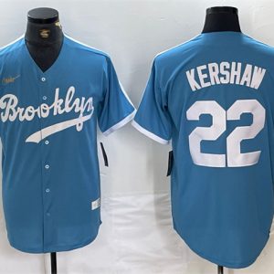 Los Angeles Dodgers #22 Clayton Kershaw Light Blue Throwback Cool Base Stitched Jersey