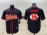 Kansas City Chiefs #15 Patrick Mahomes Black Team Big Logo With Patch Cool Base Stitched Baseball Jersey