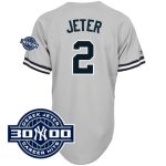 Yankees #2 Derek Jeter Grey W 3000 Hits Patch Stitched Jersey