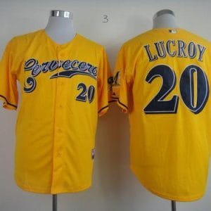Brewers #20 Jonathan Lucroy Yellow Cerveceros Cool Base Stitched Jersey