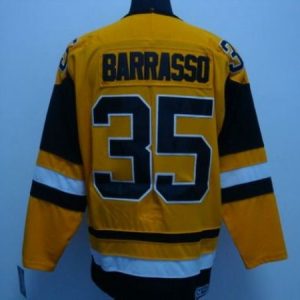 Penguins #35 Tom Barrasso Stitched Mitchell Ness Yellow Jersey