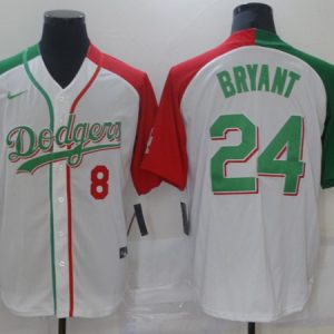 Los Angeles Dodgers Front #8 Back #24 Kobe Bryant White Green Stitched Jersey
