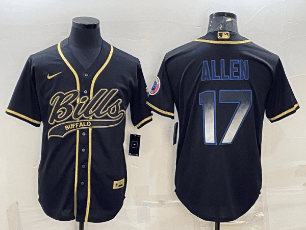 Buffalo Bills #17 Josh Allen Black Smoke Fashion With Patch Cool Base Stitched Baseball Jersey