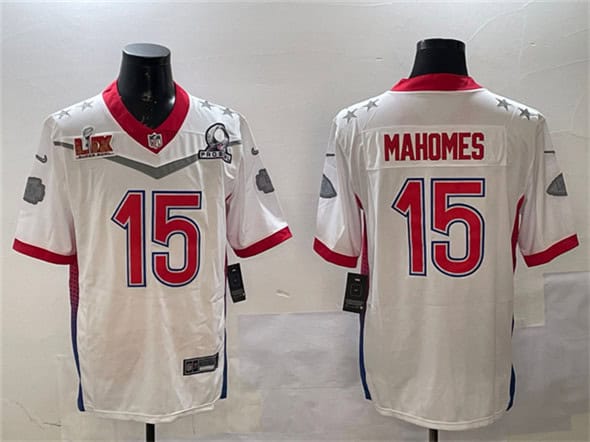Kansas City Chiefs #15 Patrick Mahomes White 2025 Super Bowl LIX Patch Pro Bowl Vapor Limited Stitched Jersey