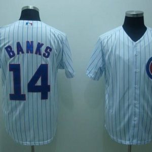 Cubs #14 Ernie Banks Stitched White Jersey