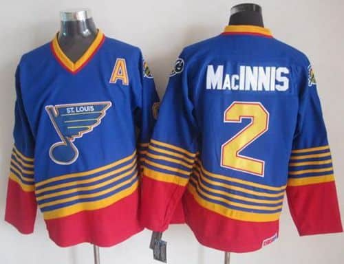Blues #2 Al MacInnis Light Blue Red CCM Throwback Stitched Jersey
