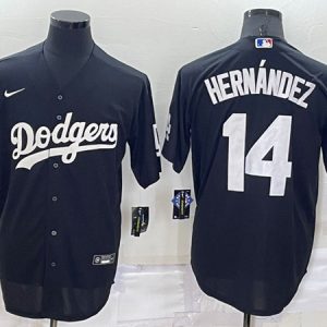 Los Angeles Dodgers #14 Kik¨¦ Hern¨¢ndez Black Cool Base Stitched Jersey