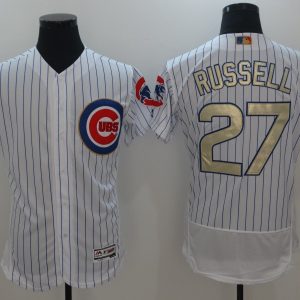 Chicago Cubs #27 Addison Russell Majestic White 2017 Gold Program FlexBase Player Stitched Jersey