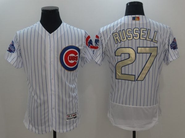 Chicago Cubs #27 Addison Russell Majestic White 2017 Gold Program FlexBase Player Stitched Jersey