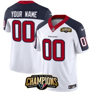 Houston Texans Custom White Navy 2023 F.U.S.E. AFC South Champions Patch Vapor Limited Stitched Jersey