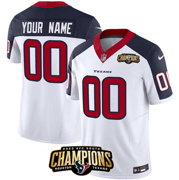 Houston Texans Custom White Navy 2023 F.U.S.E. AFC South Champions Patch Vapor Limited Stitched Jersey