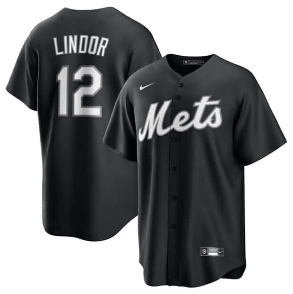 New York Mets #12 Francisco Lindor Black Lights Out Limited Stitched Jersey