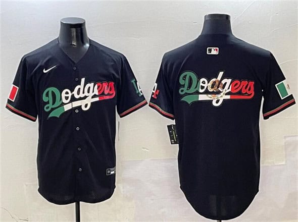 Los Angeles Dodgers Team Big Logo Black Mexico Flag Limited Stitched Jersey