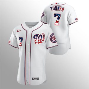 Washington Nationals White #7 Trea Turner 2020 Stars Stripes Flex Base Stitched Jersey