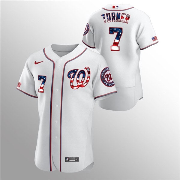Washington Nationals White #7 Trea Turner 2020 Stars Stripes Flex Base Stitched Jersey