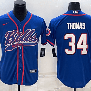 Buffalo Bills #34 Thurman Thomas Royal With Patch Cool Base Stitched Baseball Jersey