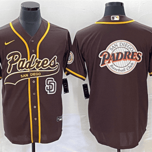 San Diego Padres Brown Team Big Logo In Back Cool Base With Patch Stitched Jersey