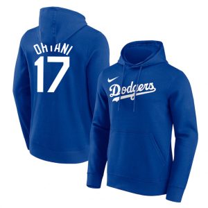 Los Angeles Dodgers #17 Shohei Ohtani Blue Name Number Pullover Hoodie