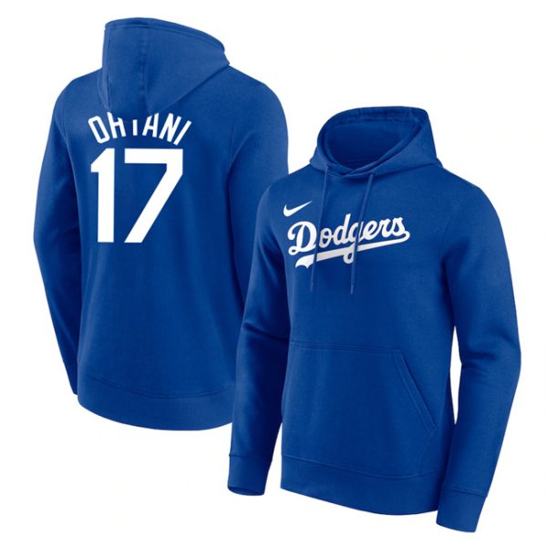 Los Angeles Dodgers #17 Shohei Ohtani Blue Name Number Pullover Hoodie