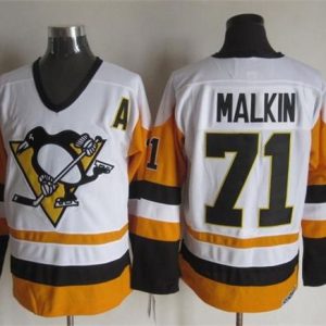 Penguins #71 Evgeni Malkin White Black CCM Throwback Stitched Jersey