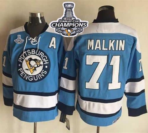 Penguins #71 Evgeni Malkin Blue Alternate CCM Throwback 2016 Stanley Cup Champions Stitched Jersey
