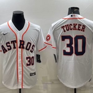 Houston Astros #30 Kyle Tucker White With Patch Cool Base Stitched Jersey