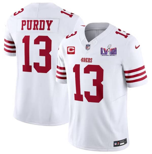 San Francisco 49ers #13 Brock Purdy White 2024 F.U.S.E. Super Bowl LVIII Patch And 1-Star C Patch Vapor Untouchable Limited Stitched Jersey