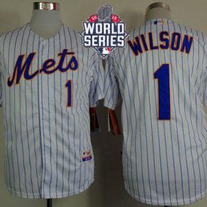 Mets #1 Mookie Wilson White(Blue Strip) Home Cool Base W 2015 World Series Patch Stitched Jersey