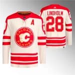 Calgary Flames #28 Elias Lindholm 2023 Cream Classic Primegreen Stitched Jersey
