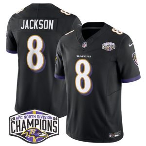 Baltimore Ravens #8 Lamar Jackson Black F.U.S.E. 2024 AFC North Division Champions Vapor Limited Jersey