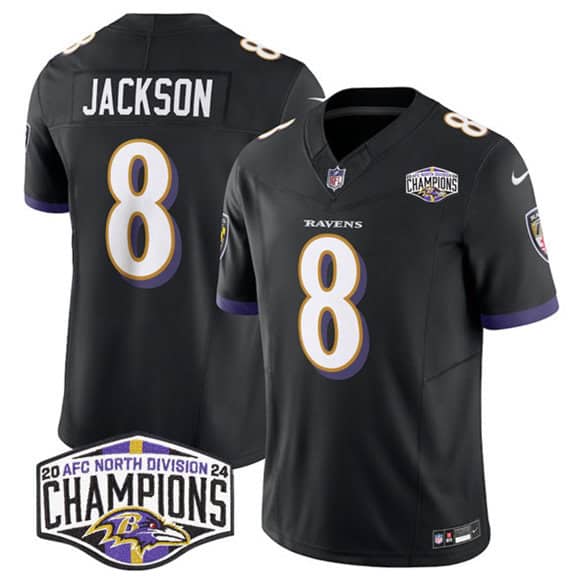 Baltimore Ravens #8 Lamar Jackson Black F.U.S.E. 2024 AFC North Division Champions Vapor Limited Jersey
