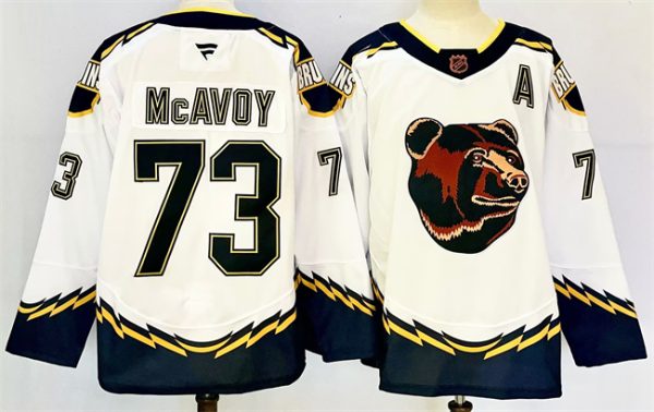 Boston Bruins #73 Charlie McAvoy White 2024-25 With A Patch Reverse Retro Home Stitched Jersey