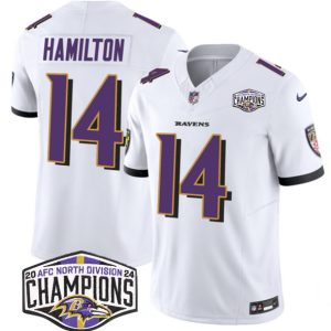 Baltimore Ravens #14 Kyle Hamilton White F.U.S.E. 2024 AFC North Division Champions Vapor Limited Jersey