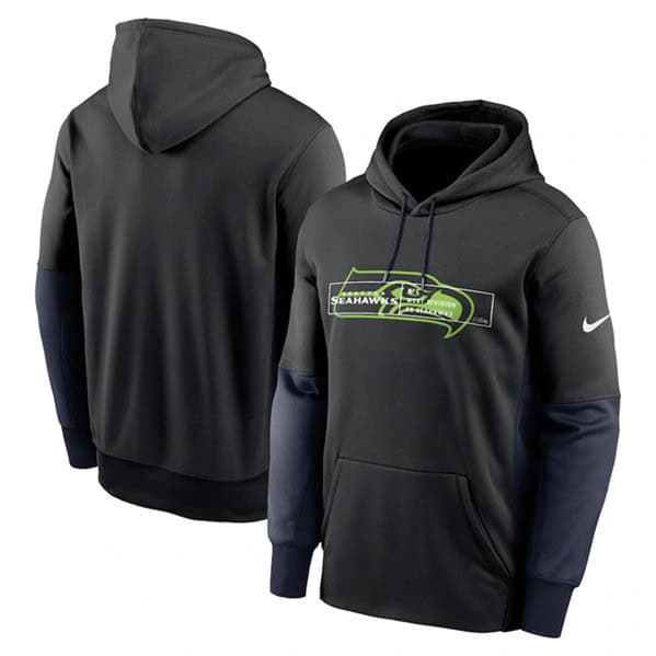 Seattle Seahawks Black Color Block Fleece Performance Pullover Hoodie
