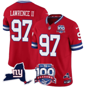 New York Giants #97 Dexter Lawrence II Red 2025 F.U.S.E. 100th Season State Patch Vapor Limited Football Stitched Jersey