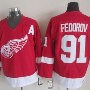 Red Wings #91 Sergei Fedorov Red CCM Throwback Stitched Jersey