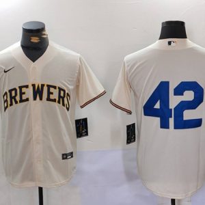 Milwaukee Brewers #42 Jackie Robinson Cream Cool Base Stitched Jersey
