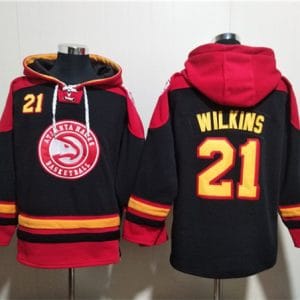 Atlanta Hawks #21 Dominique Wilkins Black Red Lace-Up Pullover Hoodie