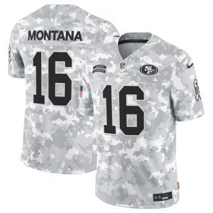 San Francisco 49ers #16 Joe Montana 2024 F.U.S.E. Arctic Camo Salute To Service Limited Stitched Jersey