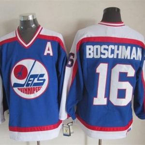 Jets #16 Laurie Boschman Blue White CCM Throwback Stitched Jersey