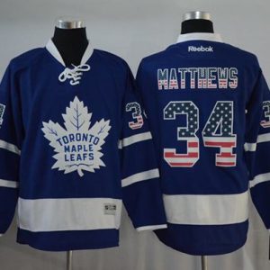 Maple Leafs #34 Auston Matthews Blue USA Flag Fashion Stitched Jersey