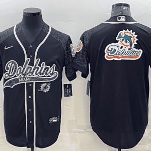 Miami Dolphins Black Reflective Team Big Logo With Patch Cool Base Stitched Baseball Jersey