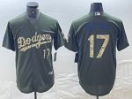 Los Angeles Dodgers #17 Shohei Ohtani Olive Cool Base Stitched Jersey